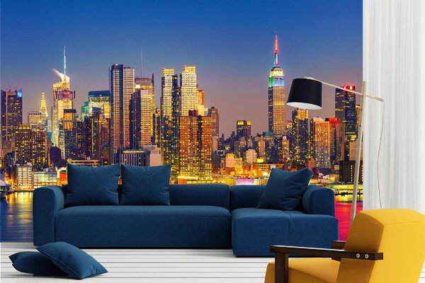 DIMEX | Vliesové fototapety na stenu Manhattan v noci MS-5-2974 | 375 x 250 cm | modrá, červená, čierna, žltá