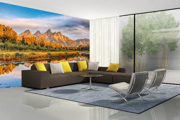 DIMEX | Vliesové fototapety na stenu Národný park Grand Teton MS-5-3038 | 375 x 250 cm | zelená, modrá, biela, žltá