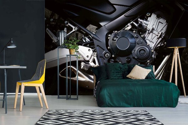 DIMEX | Vliesové fototapety na stenu Detailné motora MS-5-2799 | 375 x 250 cm | čierna, metalická