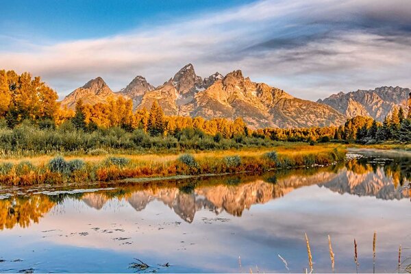 DIMEX | Vliesové fototapety na stenu Národný park Grand Teton MS-5-3038 | 375 x 250 cm | zelená, modrá, biela, žltá