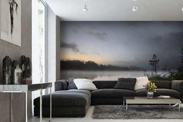 DIMEX | Vliesové fototapety na stenu Jazero vo Švédsku MS-5-3070 | 375 x 250 cm | zelená, žltá, šedá