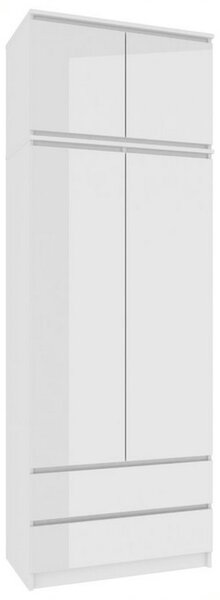 Skriňa ARIVA S90, 90x235x51, biela/biela lesk + nástavec