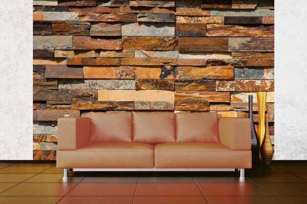 DIMEX | Vliesové fototapety na stenu Farebné kamenné obklady MS-5-2367 | 375 x 250 cm | oranžová, hnedá, šedá