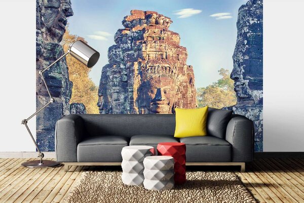 DIMEX | Vliesové fototapety na stenu Chrám Bayon MS-5-1677 | 375 x 250 cm | modrá, hnedá, šedá