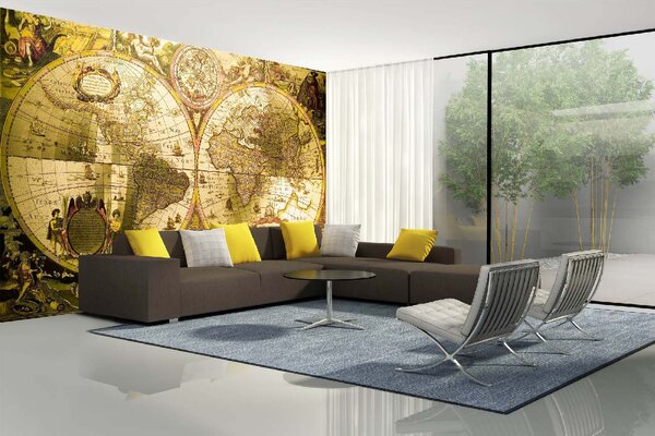 DIMEX | Vliesové fototapety na stenu Starožitná mapa sveta MS-5-1565 | 375 x 250 cm | červená, biela, žltá