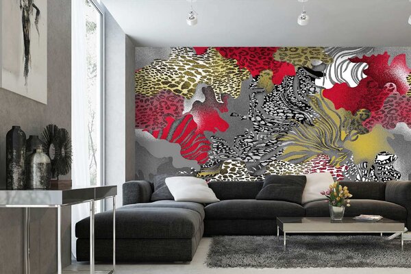 DIMEX | Vliesové fototapety na stenu Abstraktné kvety MS-5-2497 | 375 x 250 cm | červená, biela, čierna, hnedá, šedá