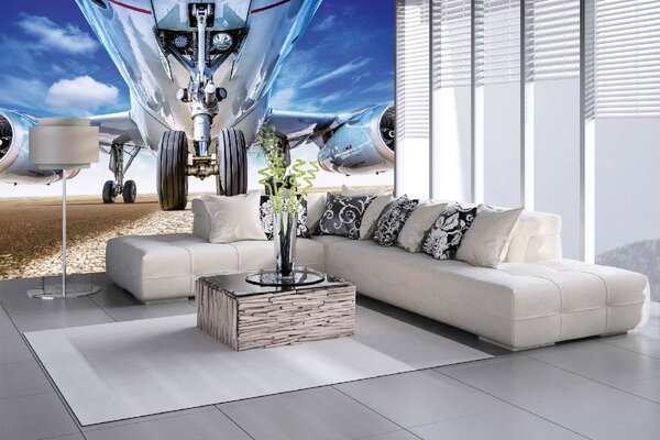 DIMEX | Vliesové fototapety na stenu Lietadlo na dráhe MS-5-2911 | 375 x 250 cm | modrá, biela, čierna