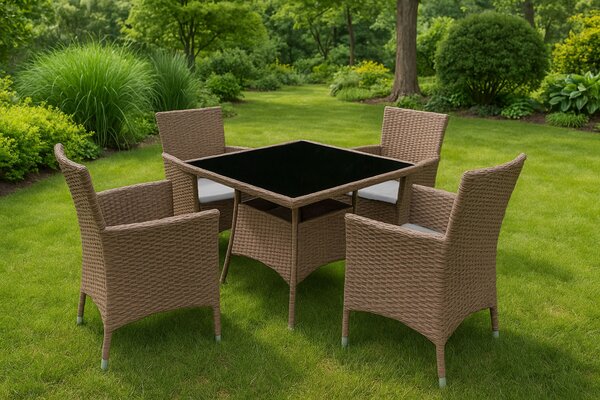 MultiGarden Súprava záhradného nábytku z technorattanu 4 stoličky + stôl MultiGarden