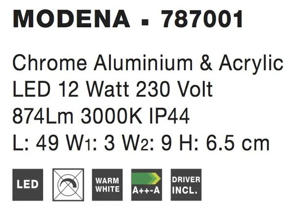 LED nástenné svietidlo Modena 3 – Chróm