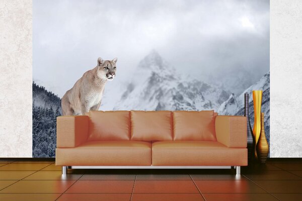 DIMEX | Vliesové fototapety na stenu Puma v horách MS-5-0621 | 375 x 250 cm | modrá, biela, béžová, šedá