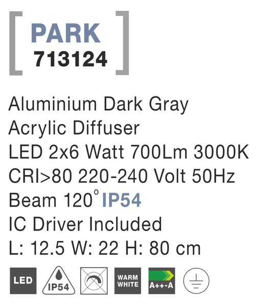 Vonkajšie LED lampa Park 2 x 6W 125 tmavo sivé – Sivá