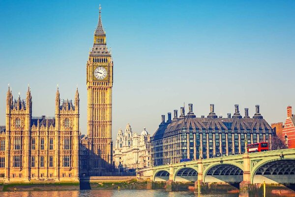 DIMEX | Vliesové fototapety na stenu Westminster Bridge, Londýn II. MS-5-1133 | 375 x 250 cm | zelená, modrá, béžová, hnedá