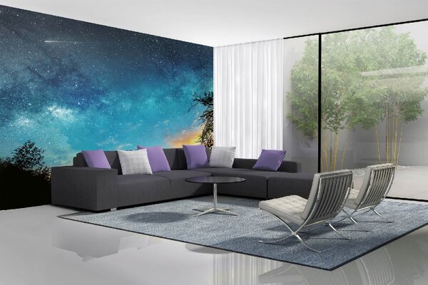 DIMEX | Vliesové fototapety na stenu Nočná obloha MS-5-2288 | 375 x 250 cm | modrá, čierna, žltá, oranžová