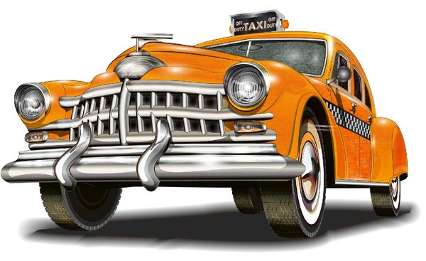 DIMEX | Vliesové fototapety na stenu Žlté retro taxi MS-5-2224 | 375 x 250 cm | biela, žltá, metalická