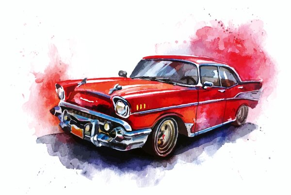 DIMEX | Vliesové fototapety na stenu Ilustrované červené auto MS-5-2176 | 375 x 250 cm | červená, biela, metalická