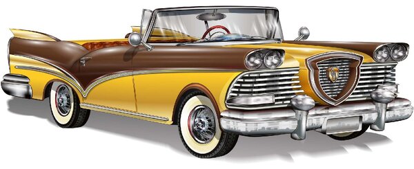 DIMEX | Vliesové fototapety na stenu Retro žltý kabriolet MS-5-2208 | 375 x 250 cm | biela, žltá, metalická, hnedá