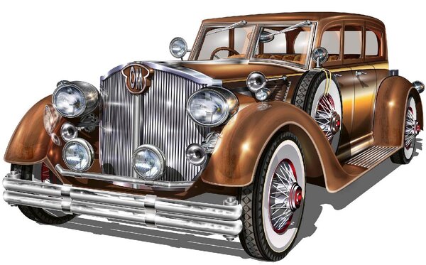 DIMEX | Vliesové fototapety na stenu Retro hnedé auto MS-5-2192 | 375 x 250 cm | biela, metalická, hnedá