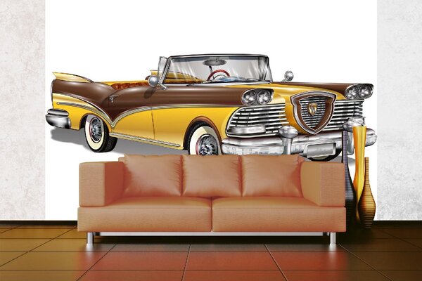DIMEX | Vliesové fototapety na stenu Retro žltý kabriolet MS-5-2208 | 375 x 250 cm | biela, žltá, metalická, hnedá