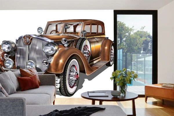 DIMEX | Vliesové fototapety na stenu Retro hnedé auto MS-5-2192 | 375 x 250 cm | biela, metalická, hnedá