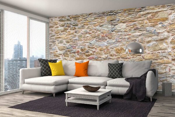 DIMEX | Vliesové fototapety na stenu Béžový kamenný múr MS-5-2388 | 375 x 250 cm | béžová, žltá, oranžová, hnedá
