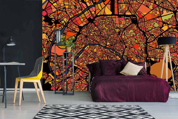 DIMEX | Vliesové fototapety na stenu Mapa Paríža MS-5-1518 | 375 x 250 cm | červená, žltá, oranžová