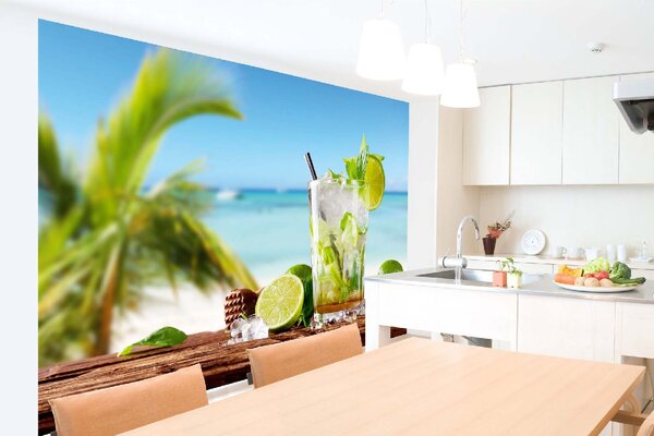 DIMEX | Vliesové fototapety na stenu Mojito na pláži MS-5-1774 | 375 x 250 cm | zelená, modrá, biela, hnedá
