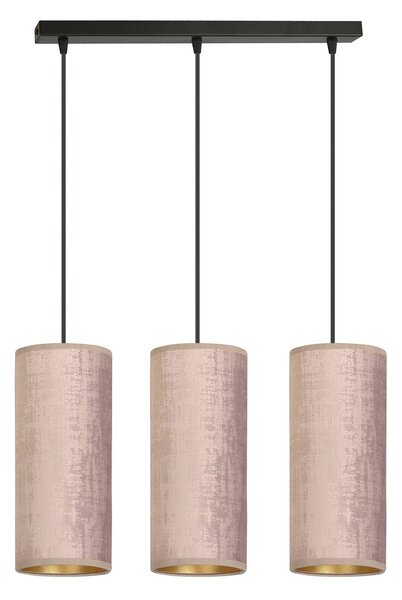 Závesná lampa Joni textil 3-pl, dlhá, ružová-zlatá