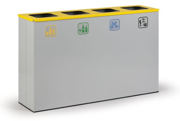 Kôš na triedený odpad, stojan na odpadkové vrecia, sivá/žltá, 4x 50 l