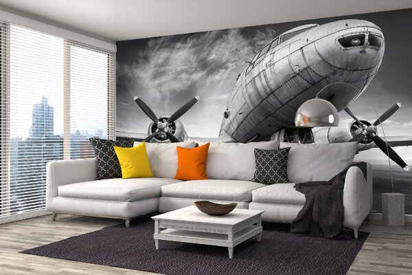 DIMEX | Vliesové fototapety na stenu Lietadlo na dráhe MS-5-2833 | 375 x 250 cm | biela, čierna