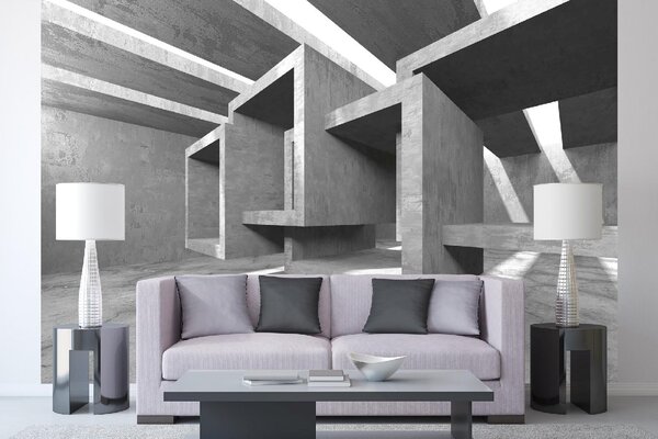 DIMEX | Vliesové fototapety na stenu Prázdne betónové okná MS-5-2594 | 375 x 250 cm | biela, šedá
