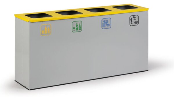Kôš na triedený odpad, stojan na odpadkové vrecia, sivá/žltá, 4x 42 l
