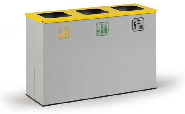 Kôš na triedený odpad, stojan na odpadkové vrecia, sivá/žltá, 3x 42 l