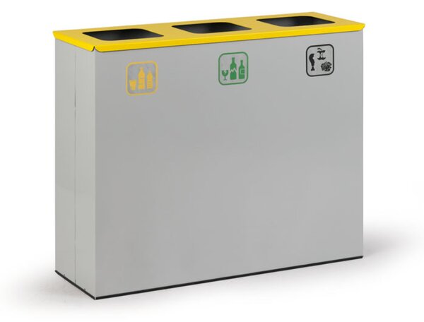 Kôš na triedený odpad, stojan na odpadkové vrecia, sivá/žltá, 3x 50 l