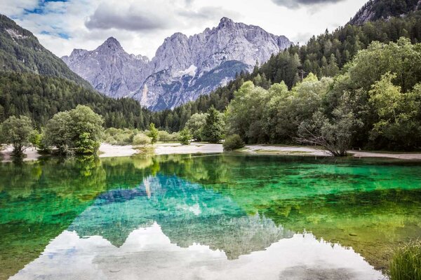 DIMEX | Vliesové fototapety na stenu Jazero Jasna MS-5-3073 | 375 x 250 cm | zelená, biela, šedá