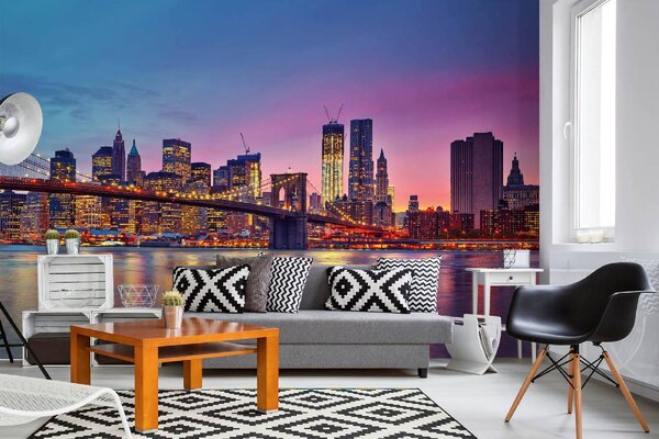 DIMEX | Vliesové fototapety na stenu Manhattan v súmraku MS-5-3009 | 375 x 250 cm | modrá, červená, fialová, žltá