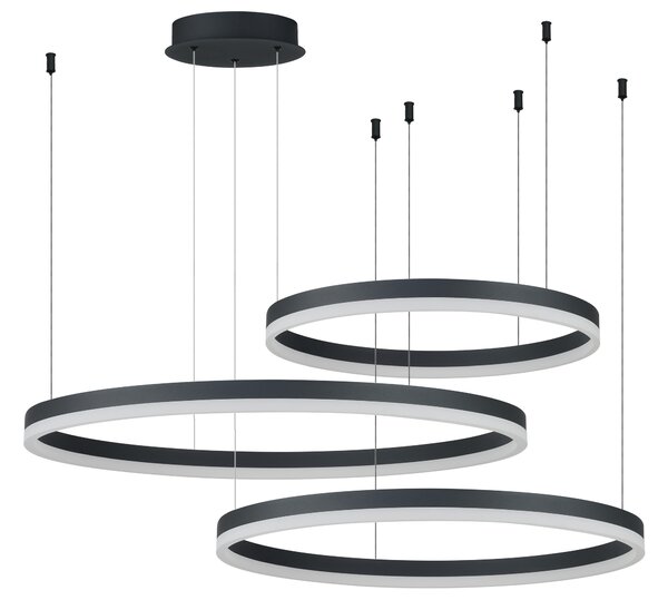 Moderný luster Halo 80+60+40 CCT čierna s diaľkovým ovládaním