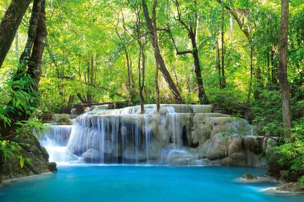 DIMEX | Vliesové fototapety na stenu Kanchanaburi Thajsko MS-5-3185 | 375 x 250 cm | zelená, modrá, biela