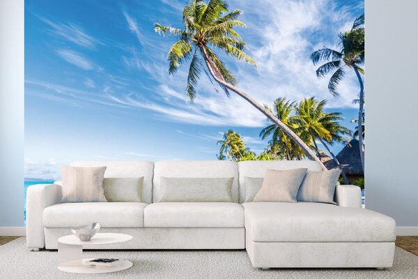 DIMEX | Vliesové fototapety na stenu Palma na Bora Bora MS-5-3248 | 375 x 250 cm | zelená, modrá, biela