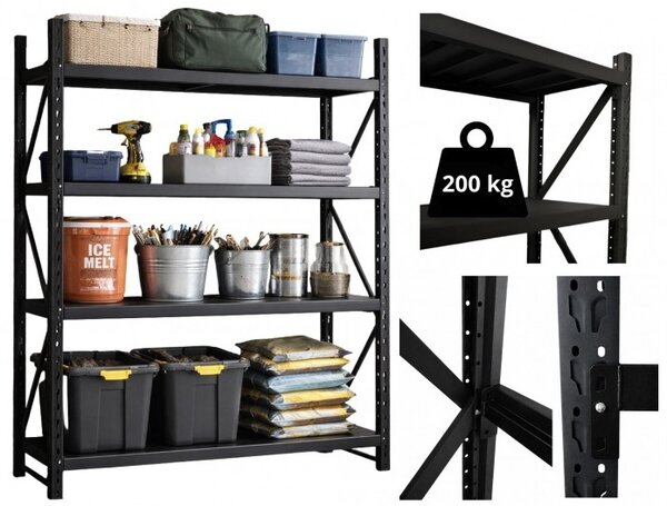 JAKS Skladový regál 200 x 200 x 50 čierny 200 kg RM03