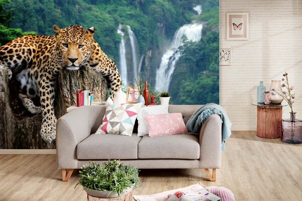 Samolepiaca vliesová fototapeta Leopard na strome 375 x 250 cm