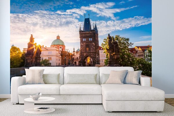 DIMEX | Vliesové fototapety na stenu Karlov most MS-5-0654 | 375 x 250 cm | zelená, modrá, biela, šedá