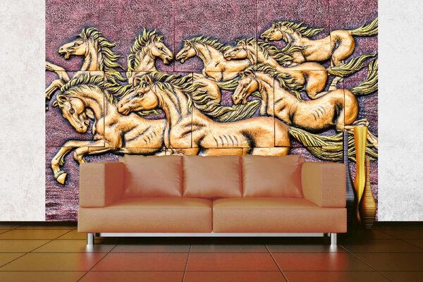 DIMEX | Vliesové fototapety na stenu Thajský reliéf koňa MS-5-0767 | 375 x 250 cm | fialová, čierna, žltá