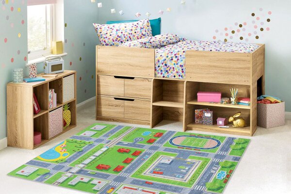 Detský koberec protišmykový BAMBINO 2624 Mesto, zelený / sivý