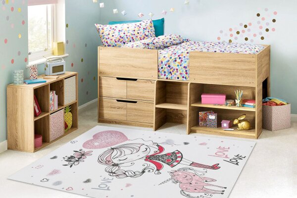 Detský koberec protišmykový BAMBINO 2644 Dievčatko, biely / ružový