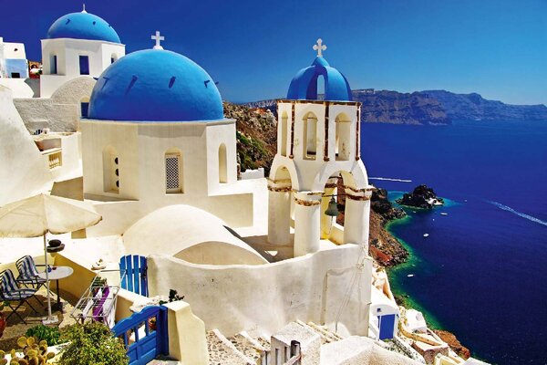 DIMEX | Vliesové fototapety na stenu Santorini MS-5-1118 | 375 x 250 cm | modrá, biela