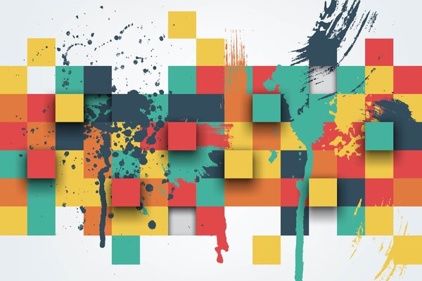 DIMEX | Vliesové fototapety na stenu Abstraktné štvorce MS-5-2049 | 375 x 250 cm | zelená, modrá, červená, biela, žltá