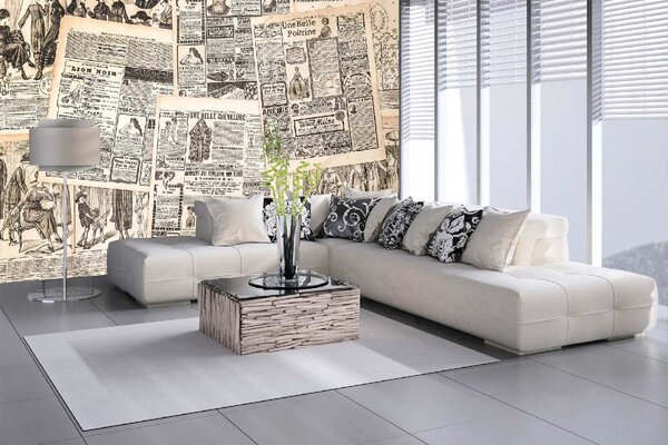 DIMEX | Vliesové fototapety na stenu Starožitné noviny MS-5-2081 | 375 x 250 cm | biela, béžová, čierna