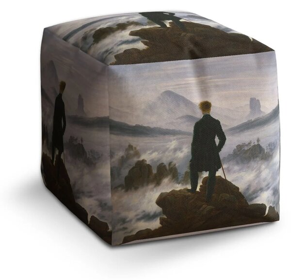 Sablio Taburet Cube Pútnik nad morom hmly - Caspar David Friedrich - 40x40x40 cm