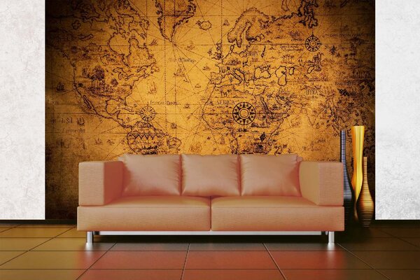 DIMEX | Vliesové fototapety na stenu Stará mapa sveta MS-5-1551 | 375 x 250 cm | čierna, žltá, hnedá