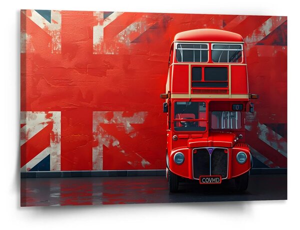 Sablio Obraz Červený poschodový autobus Vlajka - 150x110 cm